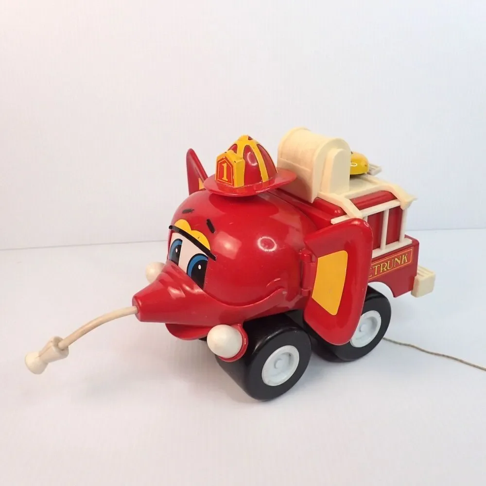 Vintage 1985 Proll Toys Fire Truck Toy Red Wheels Elephant Fire Trunk Bell Kids